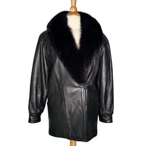J. Percy for Marvin Richards Black Leather Jacket Fur Collar Slouchy Oversized